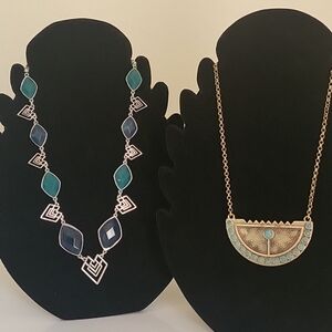 Lot of 2 Lucky Brand Necklaces silver and gold tone w/ turquoise, blue, and teal